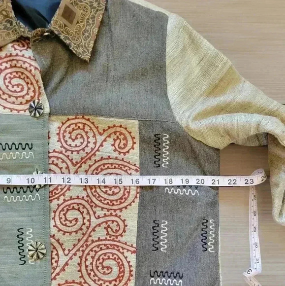 Vintage silk blend patchwork tapestry shaket lightweight jacket blazer medium - Picture 12 of 13